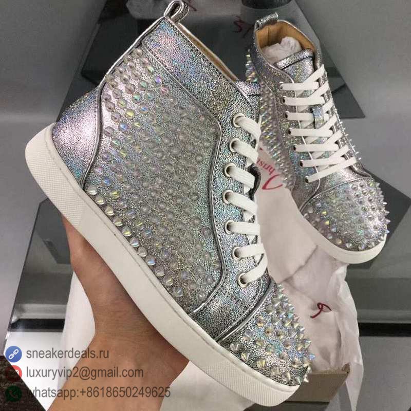 CHRISTIAN LOUBOUTIN UNISEX HIGH SNEAKERS SILVER FULL STUDED D8010330